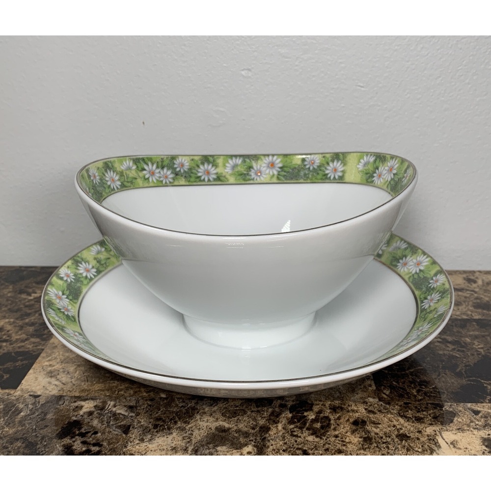 Mikasa Marianne 1-Piece Gravy Sauce Bowl Daisies Platinum Trim Narumi Japan